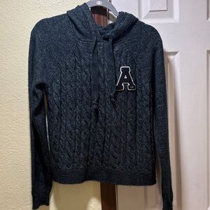 Abercrombie & Fitch Dark Navy Cable-Knit Hooded Sweater